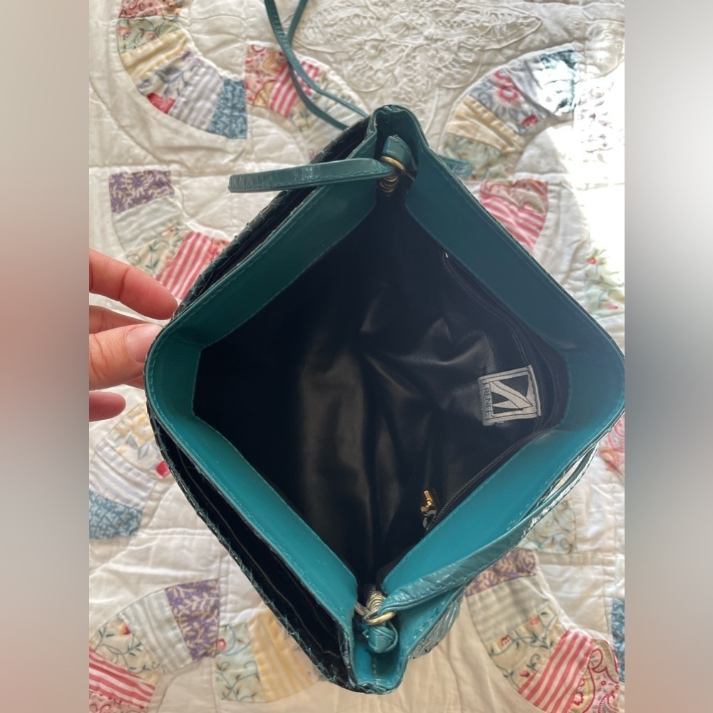 Vintage J Renee Emerald green clutch bag wedding prom 80s bow strap large purse - Picture 5 of 11